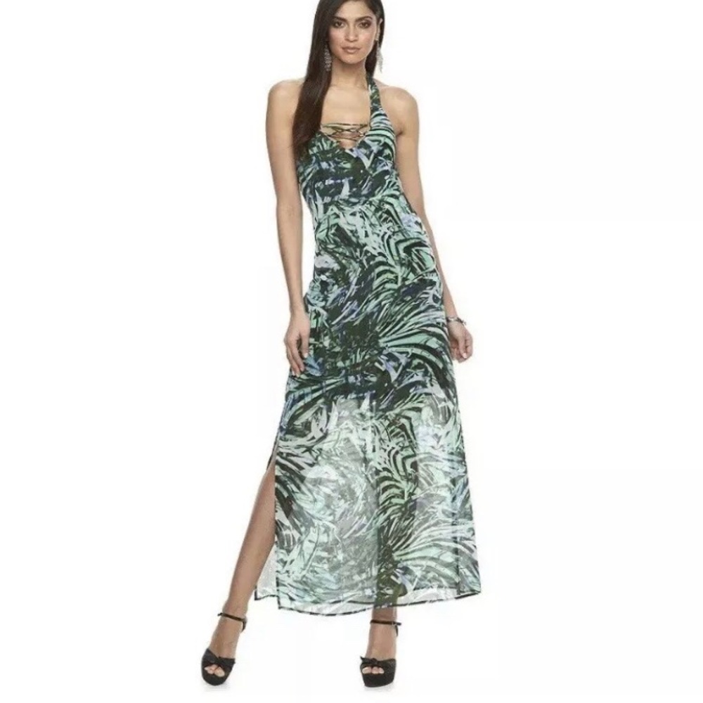 Jennifer Lopez Halter Maxi Green Dress, Size 2